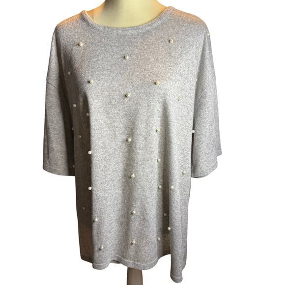 Lane Bryant Pearl Embellished Gray Tunic Top, Plus Size 18/20 - Picture 2 of 7